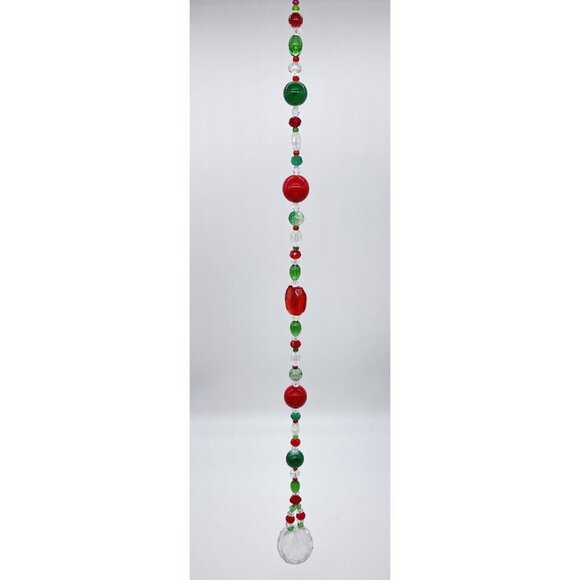 Beaded Christmas Suncatcher Red Green Clear Crystal Prism Hanging Patio Decor - Picture 4 of 10